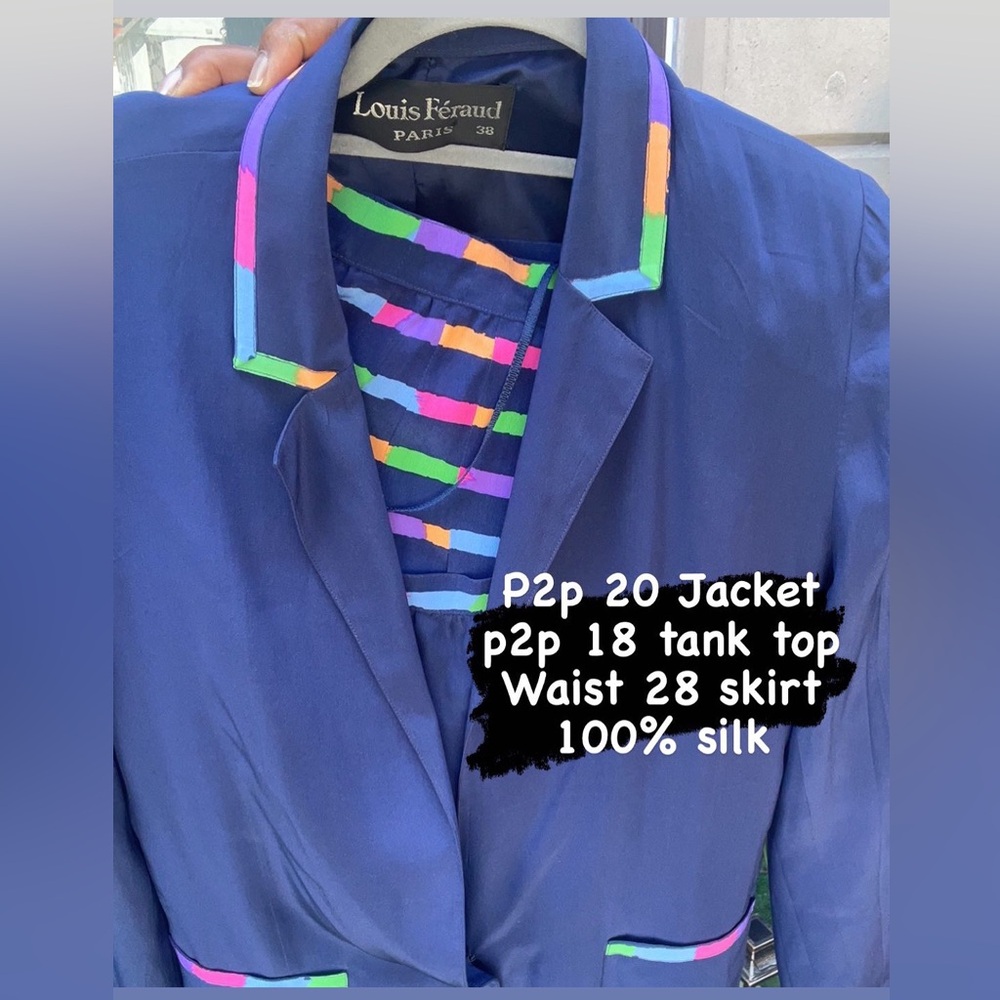 100% silk blue 3 piece silk suit and skirt set